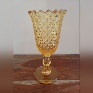 Vintage Indiana Amber/Yellow Glass Footed Vase 1960's